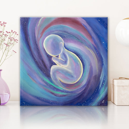 Angel Baby with Stars in Pastel Colours - Original Glow in the Dark Painting Angel Baby for Infant Loss, Stillbirth Memorial, Miscarriage, Infant Loss gift, Still Born Sympathy. simple spiritual art