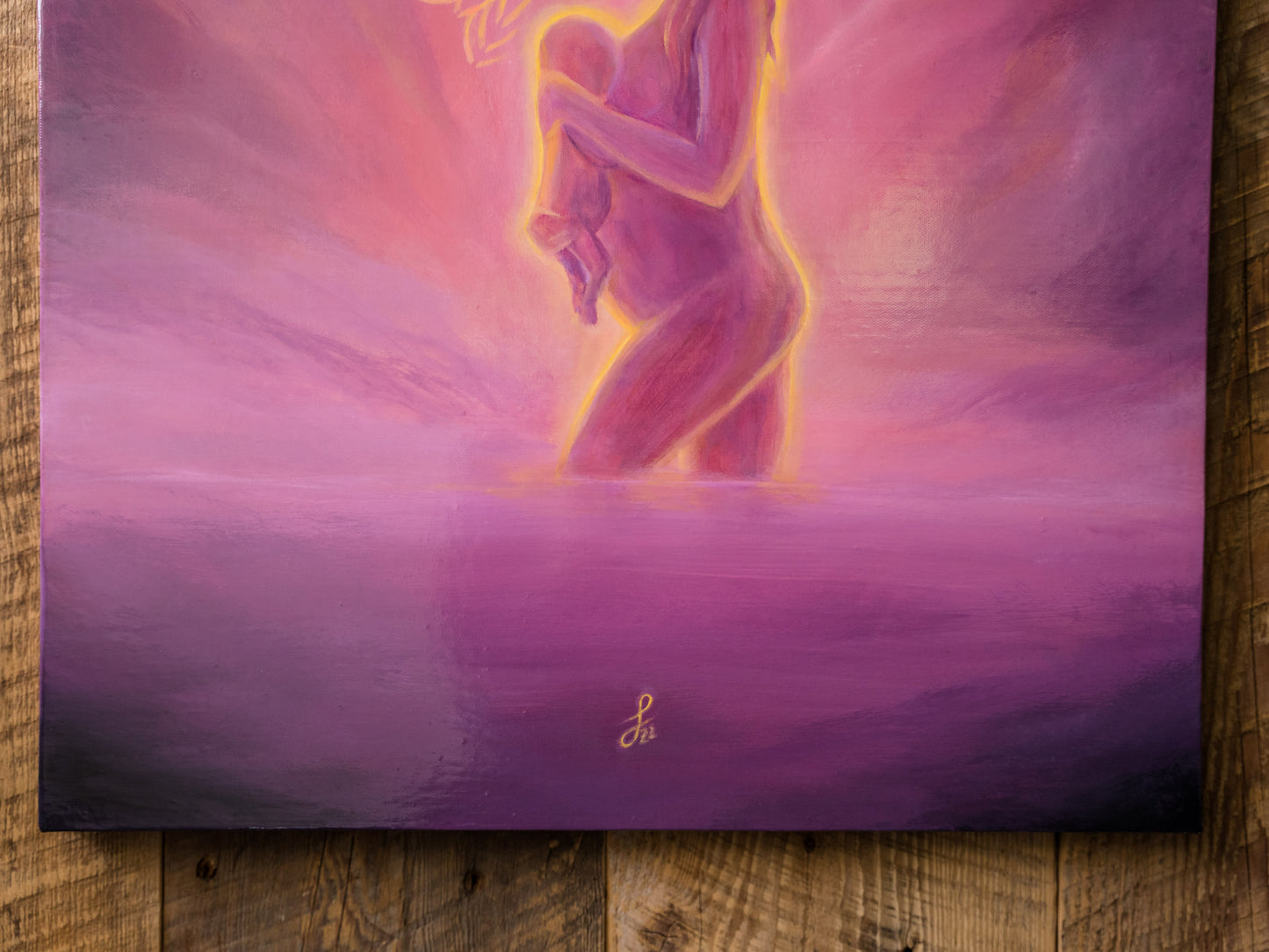 Divinement connectés - Art original de la maternité spirituelle - Peinture Luminescente