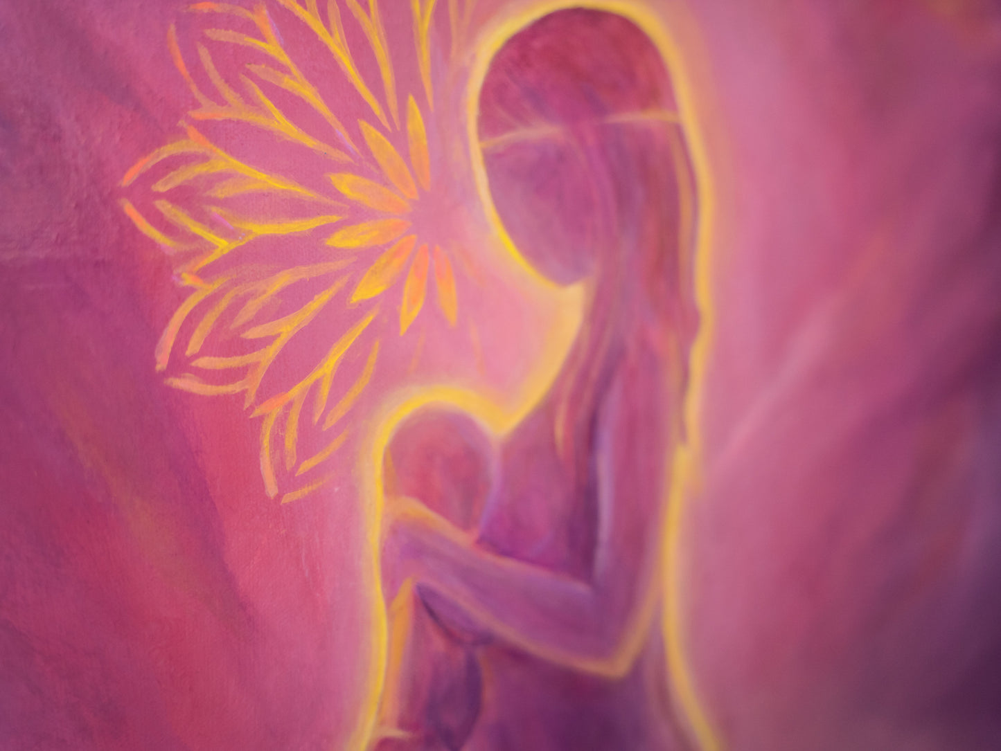 Divinement connectés - Art original de la maternité spirituelle - Peinture Luminescente