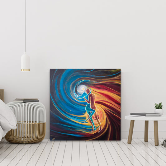 Twin Flames Original Soulmate Fantasy Art. Large size acrylic painting on canvas. Love of Life, Romantic and gives good vibes, yin-yang, divine lovers wall art by Lisa Stock.