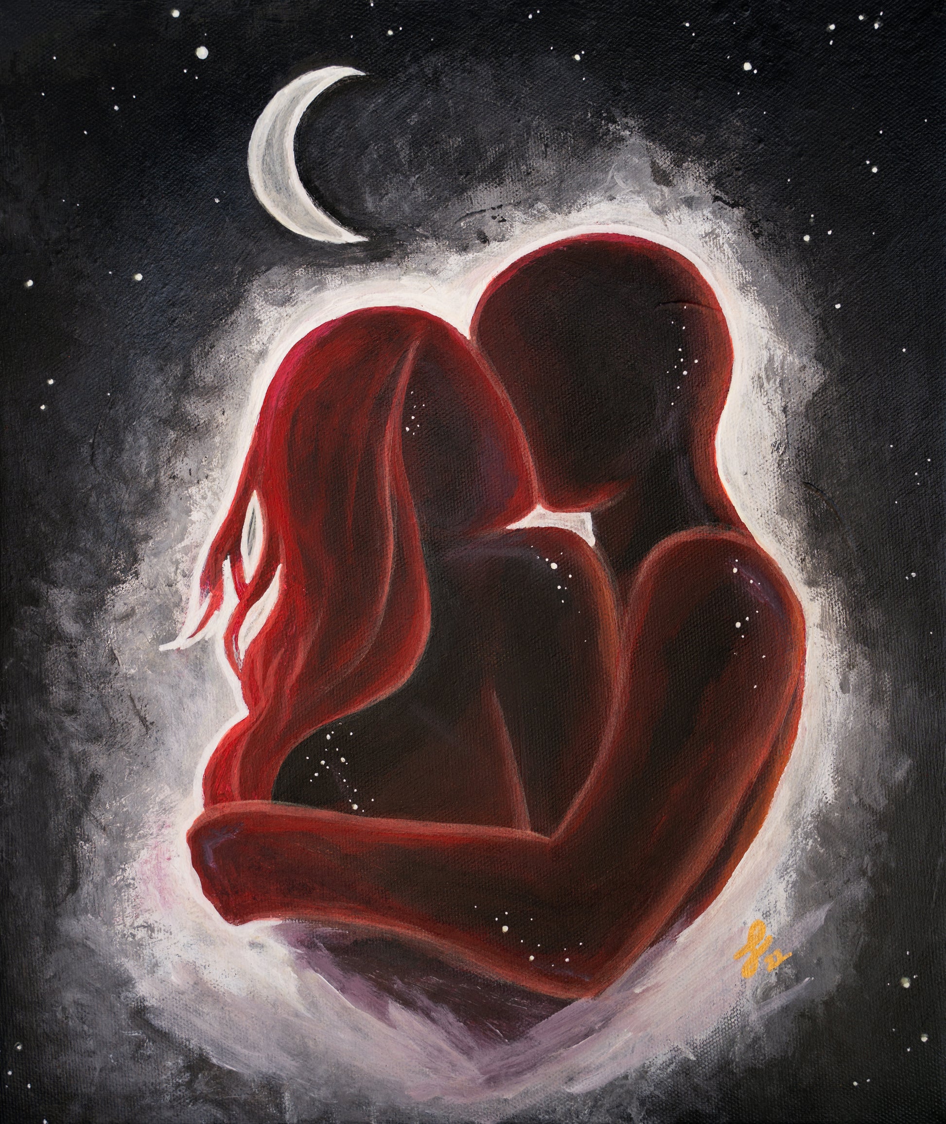 Lunar art, Yin Yang art, Fantasy Love Art, Original glow in the dark Art, Twin Flames art by Lisa Stock