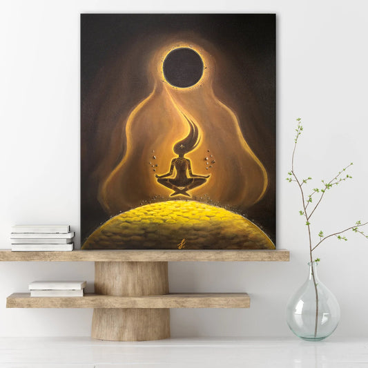 Money and Abundance Affirmation (I AM), encrusted with pyrite and citrine gemstones, Divine Feminine, Spiritual Art Decor, Sacred Energy Meditative Original Painting, higher self, divinity and connection, the law of attraction art by Intuitive Artist Lisa Stock