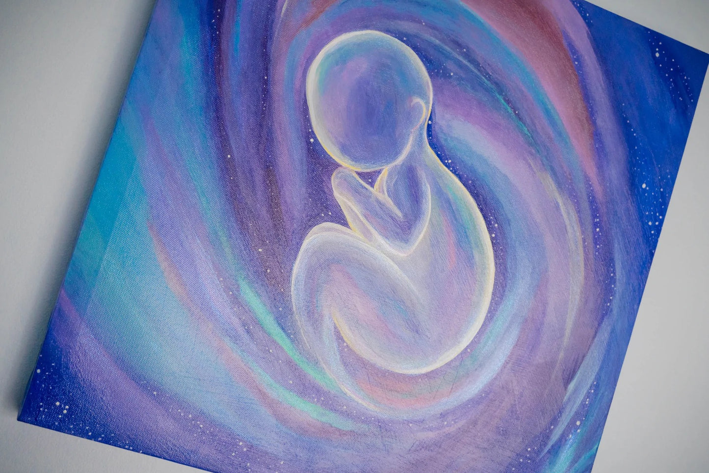 Angel Baby with Stars in Pastel Colours - Original Glow in the Dark Painting Angel Baby for Infant Loss, Stillbirth Memorial, Miscarriage, Infant Loss gift, Still Born Sympathy. simple spiritual art