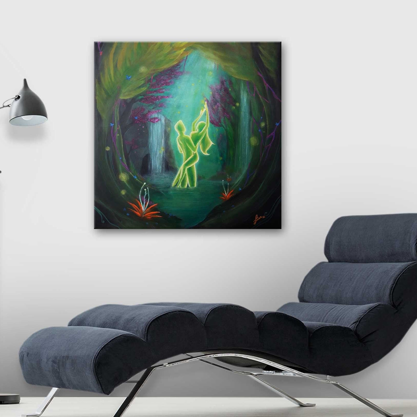 Soulmate Art, Spiritual Painting, Chakra art, Fantasy, Twin Flames Reunion, Surreal and Romantic gift, Acrylic painting on canvas, flammes jumelles, axys, fantastique, magie, amoureux