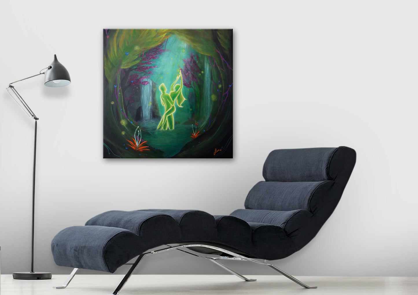 Soulmate Art, Spiritual Painting, Chakra art, Fantasy, Twin Flames Reunion, Surreal and Romantic gift, Acrylic painting on canvas, flammes jumelles, axys, fantastique, magie, amoureux